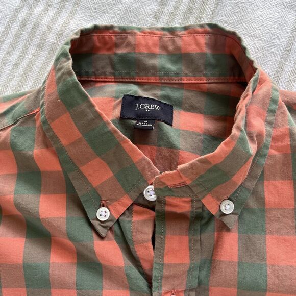 J Crew Shirt Mens Size M Pink Grey Gingham Plaid Checks Button Up Collar Pocket - Picture 11 of 16